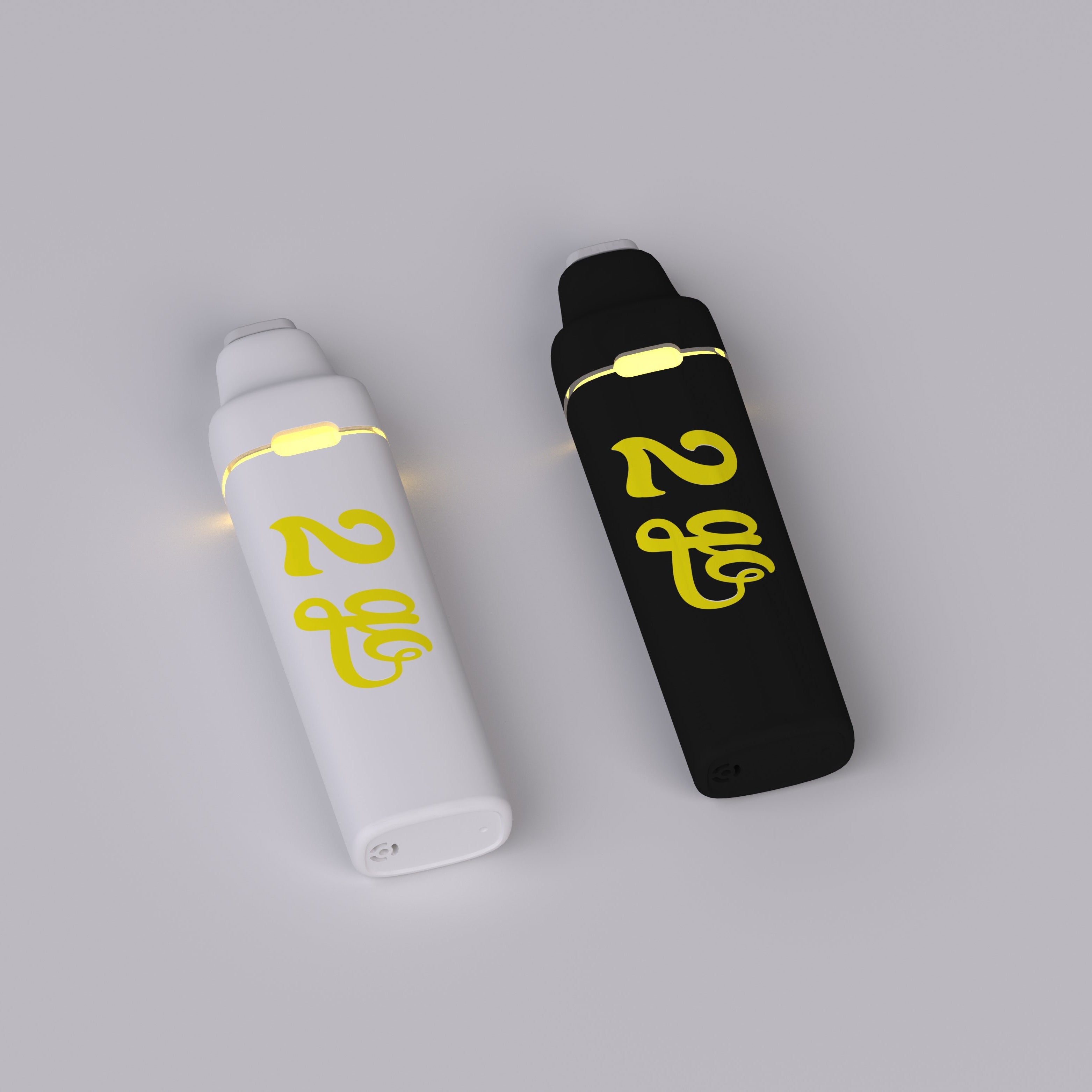 Two vape devices, one white and one black, with 2 go logo on a gray background