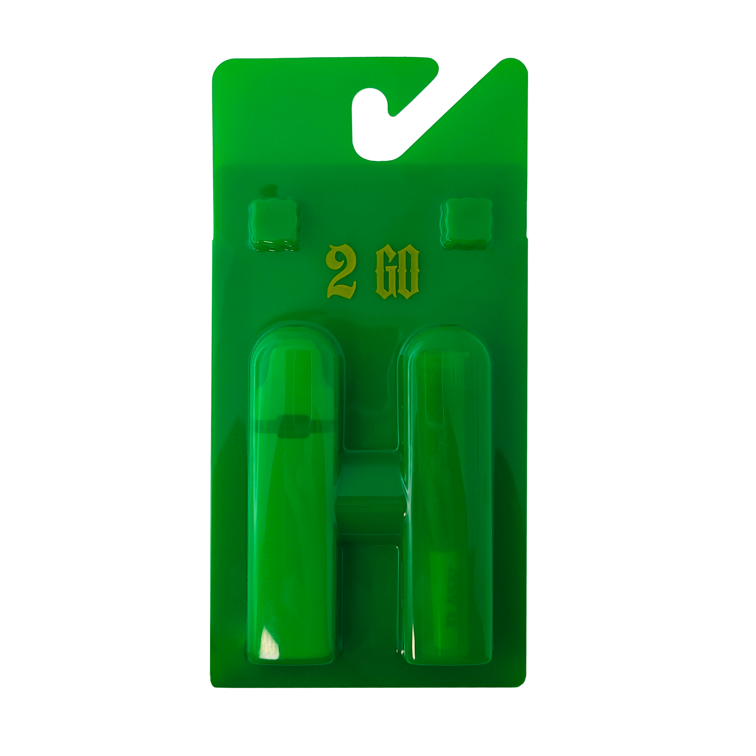 Green plastic tool with '2 Go' branding on a white background